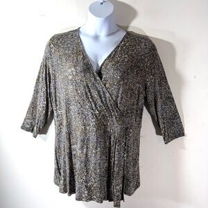 J. Jill Wearever Collection Brown and Black Patterned Tunic Top